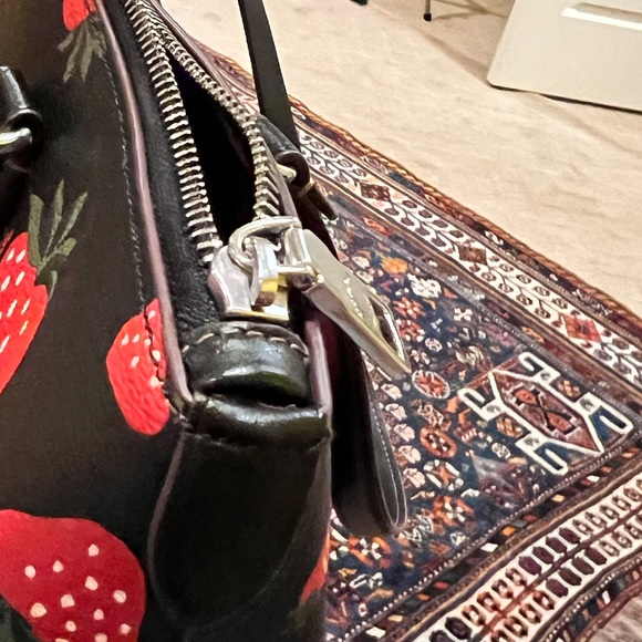 NWT Coach Black Tote Bag W/Wild Strawberry Print, Silver Hardware, Coated Canvas - Picture 15 of 17